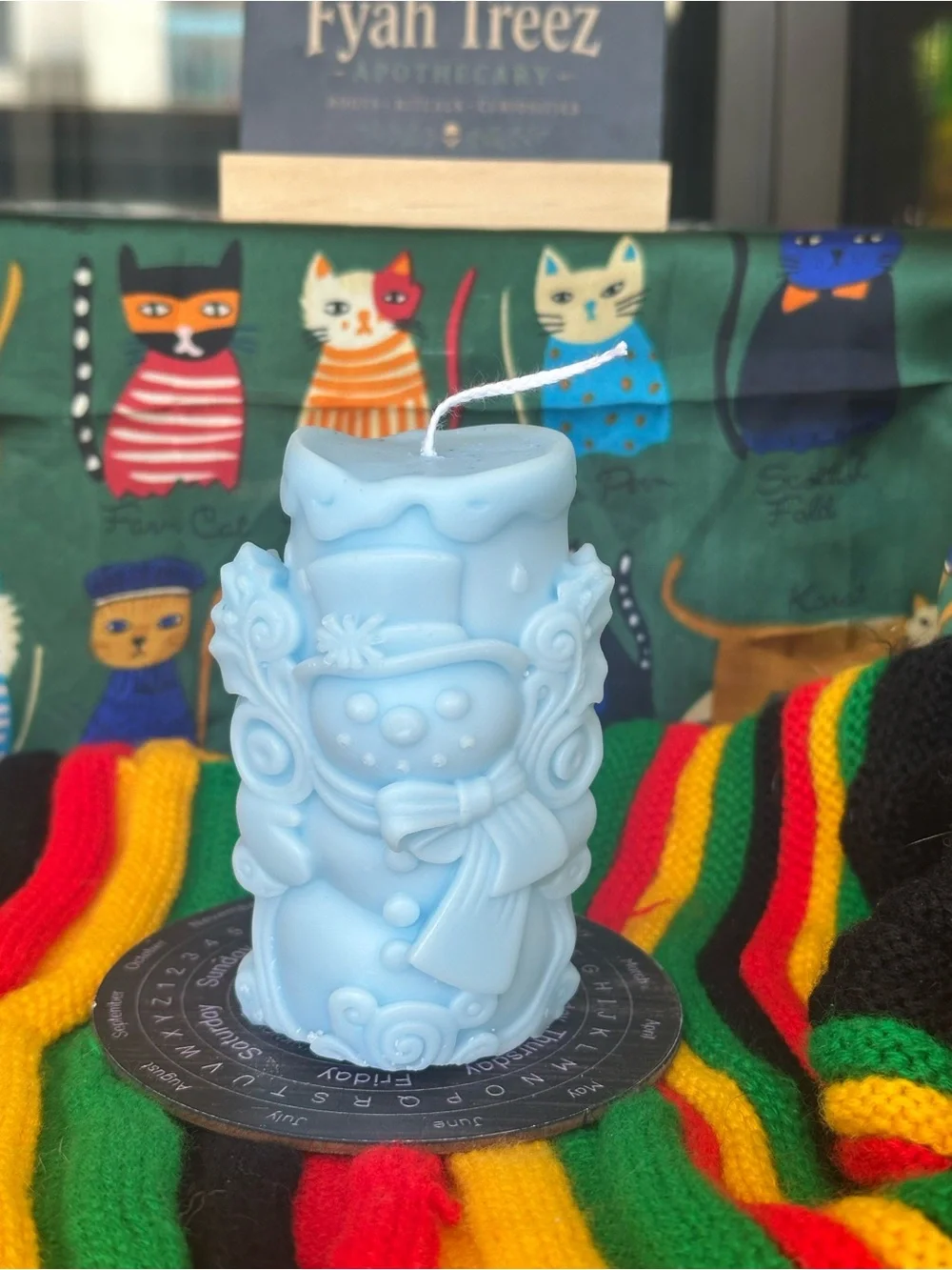 Pale Blue Snowman Candle